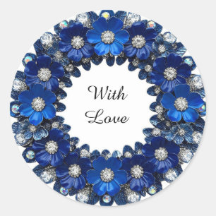 Eleganter blauer Blumenkranz mit Diamanten Runder Aufkleber