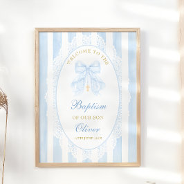 Eleganter blauer Bogen Junge Taufe Willkommen Poster