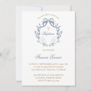 eleganter blauer Bogen   Taufe Einladung