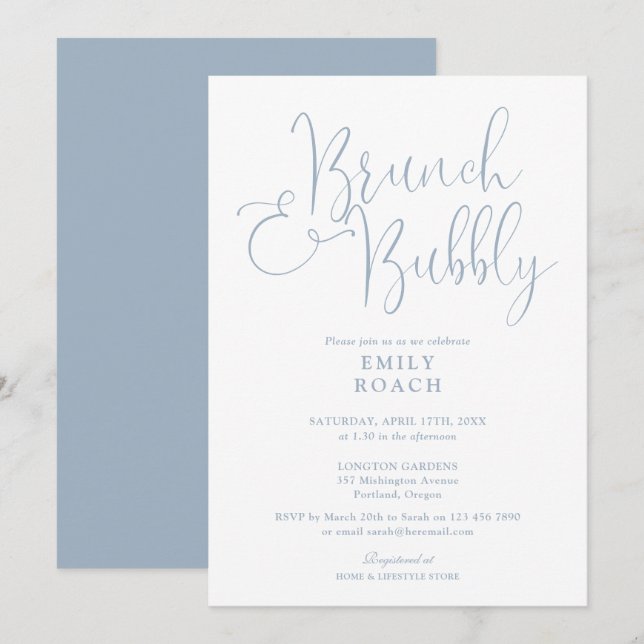 Eleganter, blauer Brunch und Brautparty Einladung (Vorne/Hinten)