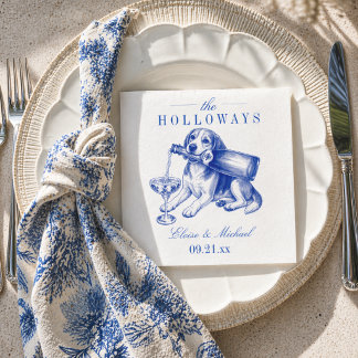 Eleganter blauer Chinoiserie-Beagle-Hochzeit Serviette