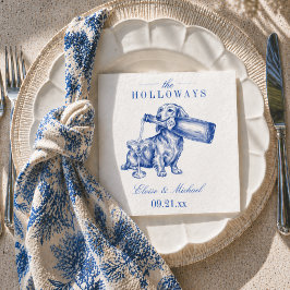 Eleganter blauer Chinoiserie-Dachshund-Hochzeit Serviette