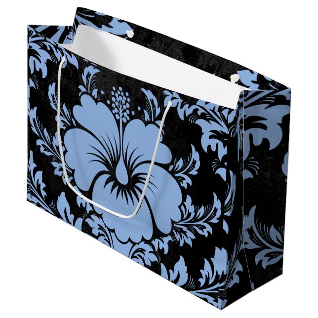 Eleganter blauer Damast Große Geschenktüte (Vorderseite Schrägansicht)