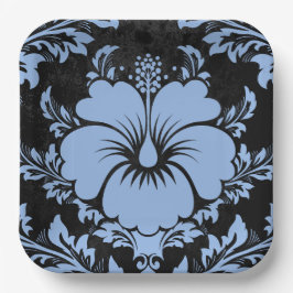 Eleganter blauer Damast Weihnachtskundenpapier Tel Pappteller