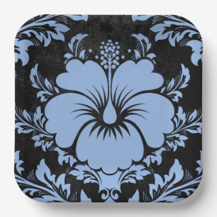 Eleganter blauer Damast Weihnachtskundenpapier Tel Pappteller
