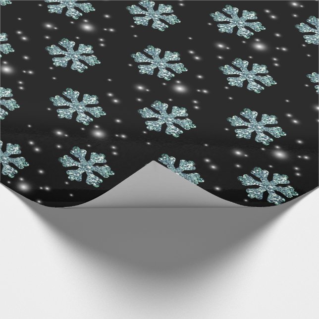 Eleganter Blauer Glitzer Snowflake Geschenkpapier (Ecke)