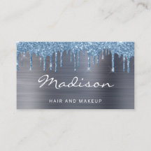 Eleganter blauer Glitzer Tropfen Haar und Schminke