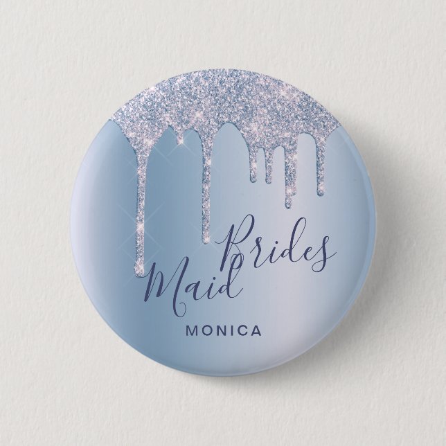 Eleganter blauer Glitzer Tropfen überhängend Button (Vorderseite)