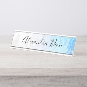 Eleganter, blauer Glitzer, weißer Marmor Schreibtischnamensplakette