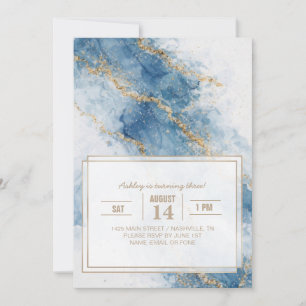 Eleganter blauer Gold-Glitter-Abstrakt-Flow Einladung