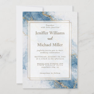 Eleganter blauer Gold-Glitter-Abstrakt-Flow Einladung