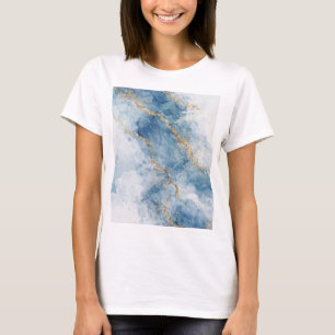 Eleganter blauer Gold-Glitter-Abstrakt-Flow T-Shirt