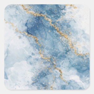 Eleganter blauer Gold-Glitter-Abstraktfluss        Quadratischer Aufkleber
