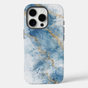 Eleganter blauer Goldglitter-Abstraktfluss         iPhone 16 Pro Hülle