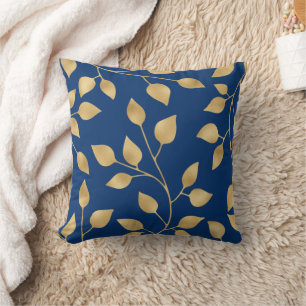 Eleganter blauer Hintergrund mit Gold Leaf Zweigst Kissen
