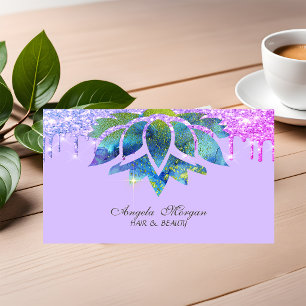 Eleganter blauer Lotus Glittertropfen Violett Visitenkarte