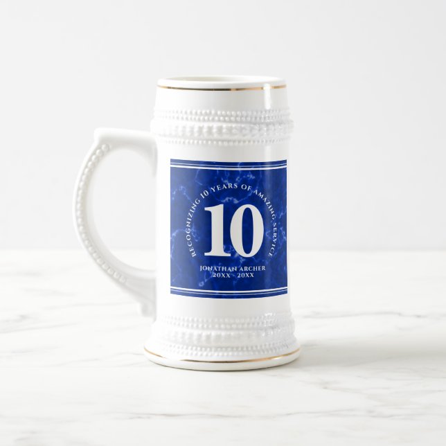 Eleganter blauer Marmor 10 Jahre Arbeit Jubiläum Bierglas (Links)