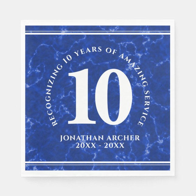 Eleganter blauer Marmor 10 Jahre Arbeit Jubiläum Serviette (Vorderseite)