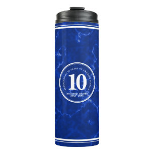 Eleganter blauer Marmor 10 Jahre Arbeit Jubiläum Thermosbecher