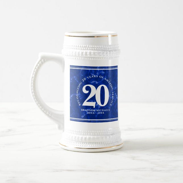 Eleganter blauer Marmor 20 Jahre Arbeit Jubiläum Bierglas (Links)