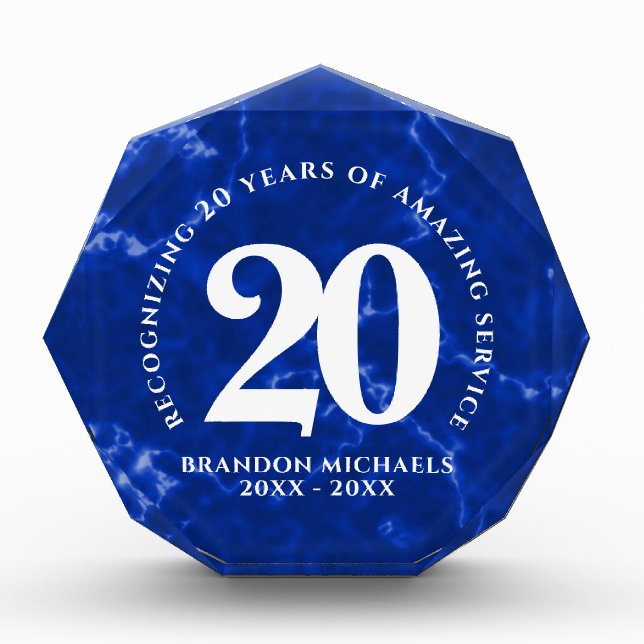 Eleganter blauer Marmor 20 Jahre Arbeit Jubiläum Fotoblock (Vorderseite)