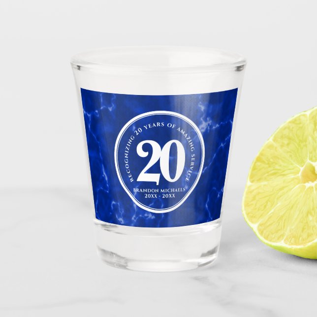 Eleganter blauer Marmor 20 Jahre Arbeit Jubiläum Schnapsglas (Vorderseite)