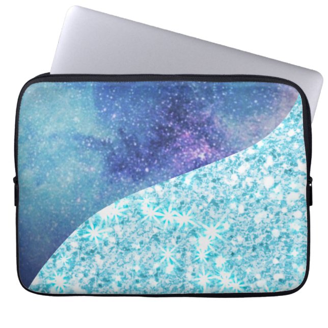 Eleganter blauer Moderner Gradientenstar Glitzer Laptopschutzhülle (Vorderseite)