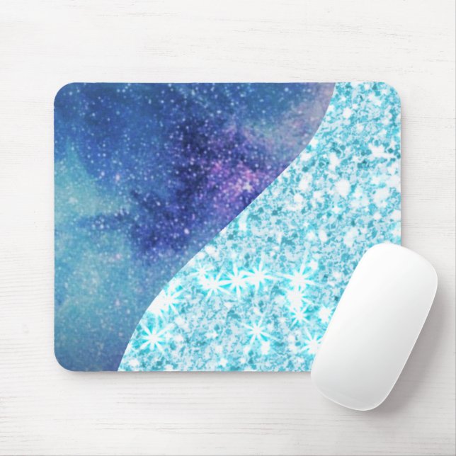 Eleganter blauer Moderner Gradientenstar Glitzer Mousepad (Mit Mouse)