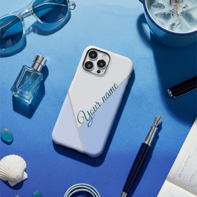 Eleganter blauer monochromer Individuelle Name iPhone 16 Hülle (Von Creator hochgeladen)