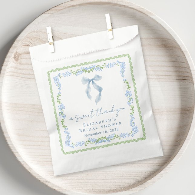 Eleganter blauer Schleifen-Braut-Shower-Süß-dankes Geschenktütchen (Elegant Blue Bow Bridal Shower Sweet Thank You Favor Bag)