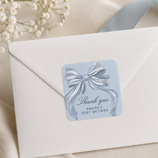 Eleganter blauer Schleifenjunge Baby Shower Dankes Quadratischer Aufkleber