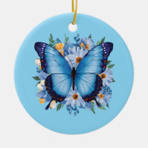 Eleganter blauer Schmetterling auf Blumen