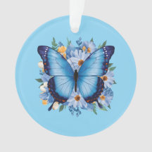Eleganter blauer Schmetterling auf Blumen