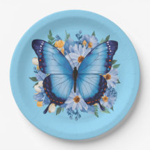 Eleganter blauer Schmetterling auf Blumen