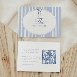 Eleganter blauer Streifen Schrift Hochzeitsdetails Begleitkarte