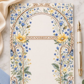 Eleganter blauer und gelber Blumenbogen Briefpapier