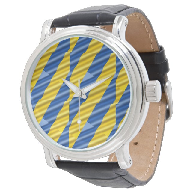 Eleganter blauer und gelber Frieden Ukraine Inspir Armbanduhr (Schrägansicht)