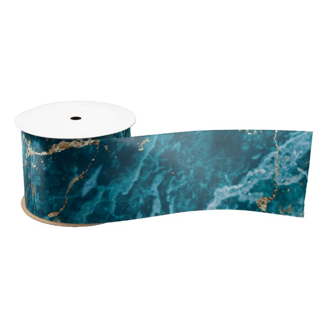Eleganter Blauer und Gold Trendy Luxury Marmoreffe Satinband (Spule)