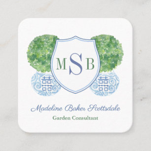 Eleganter blauer und grüner Buchsbaum Berater ruft Quadratische Visitenkarte