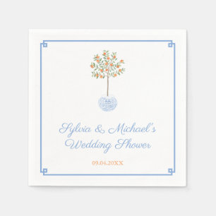 Eleganter blauer und orangefarbener Zitrusbaum Pol Serviette