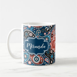 Eleganter Blauer und Roter Paisley Print Custom Te Kaffeetasse