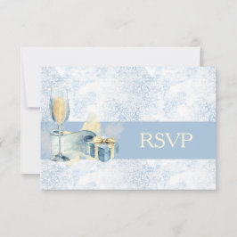 Eleganter blauer und weißer Champagner Hochzeit RS RSVP Karte