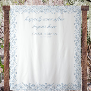 Eleganter blauer und weißer Jahrgang Wandteppich