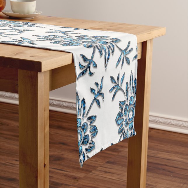 Eleganter Blauer und Weißer Kristall Tischläufer (Beispiel)