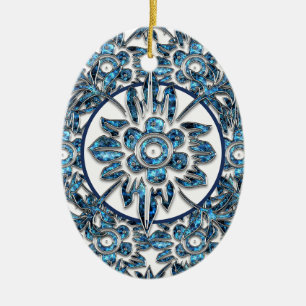 Eleganter blauer und weißer Kristall-Weihnachtssch Keramik Ornament