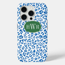 Eleganter Blauer und Weißer Leopard Print Mit Mono