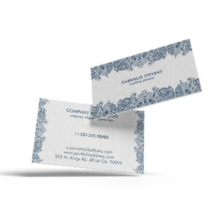 Eleganter blauer und weißer Paisley-Hochzeitsplane Visitenkarte