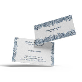 Eleganter blauer und weißer Paisley-Hochzeitsplane Visitenkarte