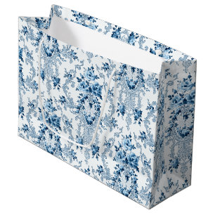 Eleganter, blauer und weißer Rokoko Floral Große Geschenktüte