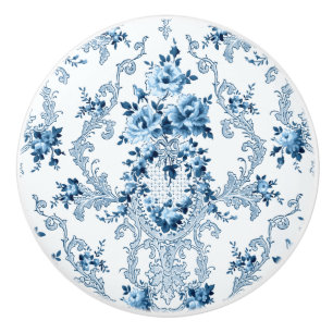Eleganter, blauer und weißer Rokoko Floral Keramikknauf